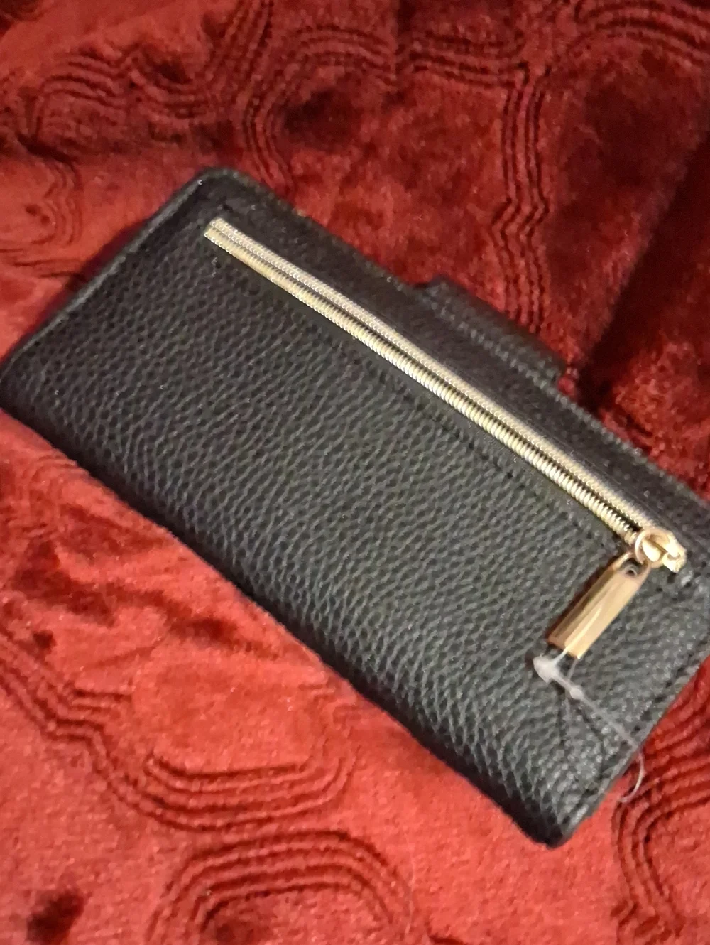 Black Pebbled Leather Clutch Wallet with Gold Accent